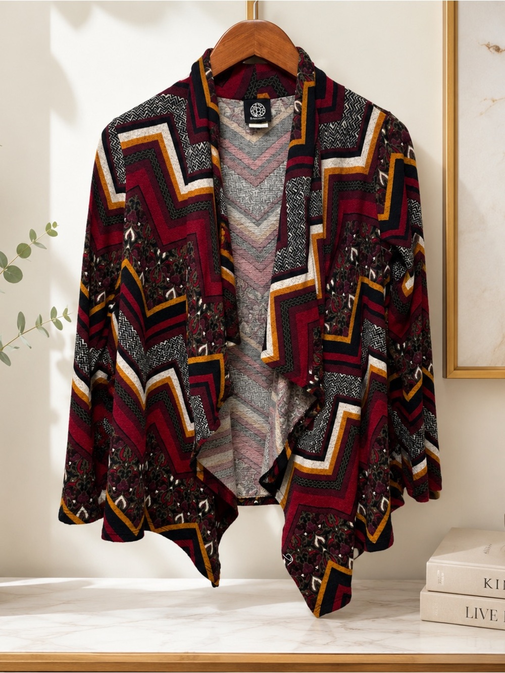 Bobeau Petite Geometric Print Open Front Cardigan Jacket Women’s large  Petite - Picture 3 of 13